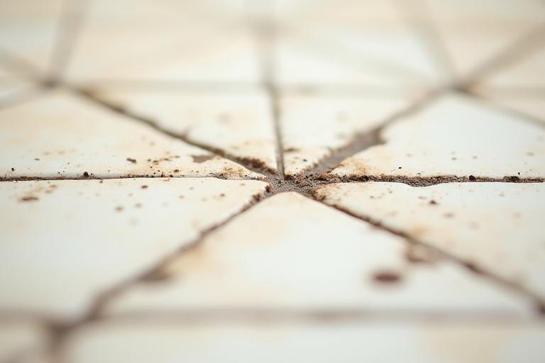 Dirty and discolored tile grout in a bathroom